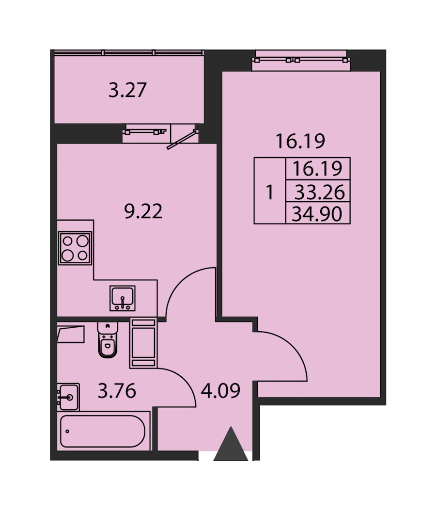 1-комнатная квартира 33.26 м², 12/12 эт., ЖК «Полис ЛАВрики»